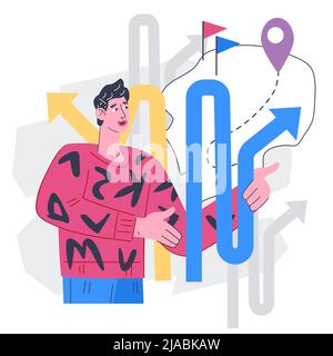 Way development and career choice concept. Professional and business decision, challenge and best way choice, flat vector isolated on white background Stock Vector