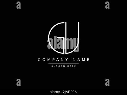 Creative minimal line art icon logo, GU monogram logo Stock Vector