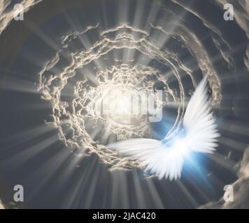 Angels in tunnel of clouds. 3D rendering Stock Photo