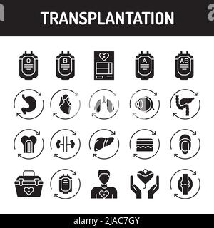 Transplantion line icons set. Isolated vector element. Outline pictograms for web page, mobile app, promo. Editable stroke. Stock Vector