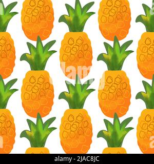 Seamless pattern with pineapple illustration on white background Stock Vector