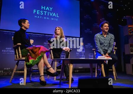 Hay-on-Wye, Wales, UK. 29th May, 2022. Vicky Spratt and Hilary Cottam in conversation with Oliver Balch at Hay Festival 2022, Wales. Credit: Sam Hardwick/Alamy. Stock Photo