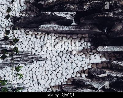 Decor stone brick wall texture, siding different sized shapes. Beautiful nature wallpaper. Romantic simple. Abstract grunge WHITE BLACK light grey Stock Photo