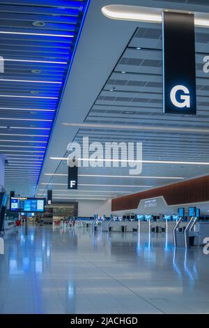 Empty Terminal 2 at Manchester International Airport, Greater Manchester, United Kingdom. Stock Photo