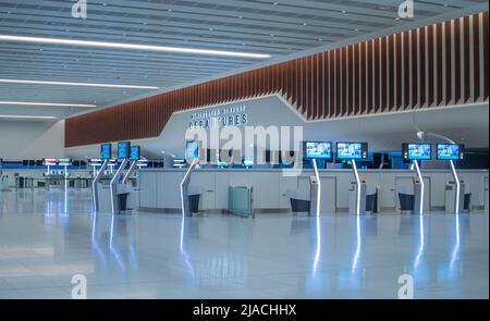 Empty Terminal 2 at Manchester International Airport, Greater Manchester, United Kingdom. Stock Photo