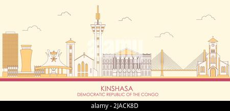 Cartoon Skyline panorama of Kinshasa, Democratic Republic of the Congo - vector illustration Stock Photo