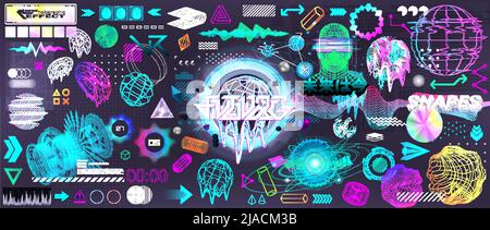 Retrofuturistic 3D objects and shapes in trandy collection Stock Vector
