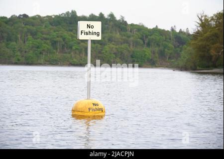 No fishing sign on float in Loch Lomond Stock Photo