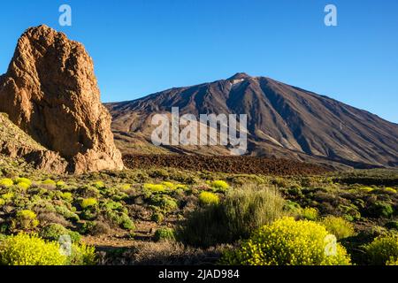 Mount Teide view from Roques de Garcia hiking trail, Teide National Park, Tenerife, Canary Islands, Spain Stock Photo