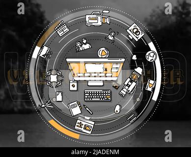 Detailed Illustration for promo poster - videographers and their work. Stock Vector