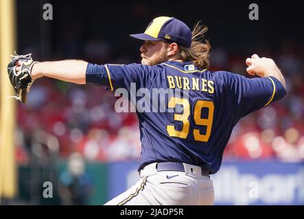 St. Louis, United States. 29th May, 2022. Milwaukee Brewers starting pitcher Corbin Burnes delivers a pitch to the St. Louis Cardinals in the second inning at Busch Stadium in St. Louis on Sunday, May 29, 2022. Milwaukee defeated St. Louis 8-0. Photo by Bill Greenblatt/UPI Credit: UPI/Alamy Live News Stock Photo