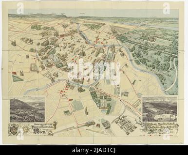 Monumental = plan of the main and residence city of Vienna. Perspective plan of the main and residence city of Vienna with significant buildings and tramway lines. Cartographic (formerly military geographic) Institute in Vienna, Producer, Ladislaus Eugen Petrovits (Petrowitsch) (1839-1907), Artist Stock Photo