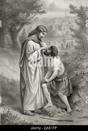 Christ restoring sight to the blind man Stock Photo