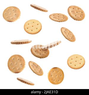 Many falling crackers isolated on white Stock Photo
