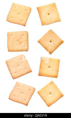 Many crispy crackers isolated on white Stock Photo