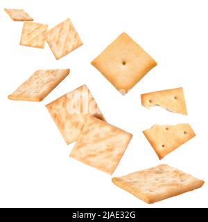 Many crispy crackers isolated on white Stock Photo