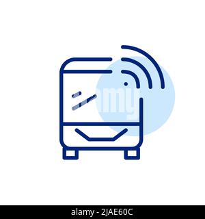 City bus with wireless connection. Smart transportation pixel perfect, line icon Stock Vector