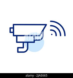 CCTV surveillance camera with wireless connection. Pixel perfect, editable stroke line icon Stock Vector