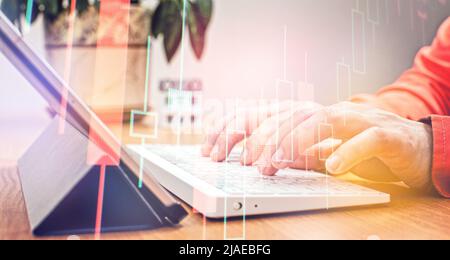 Businessman working on his laptop , international system concept Stock Photo