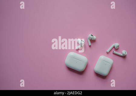 New Airpods 2019-2020 pro on black background Stock Photo