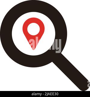 Map pin and magnifying glass icon. Editable vector. Stock Vector