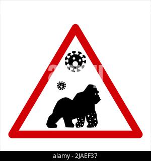 Vector illustration of monkey icon with virus cells. new virus Monkeypox 2022 - disease transmitted by monkey, monkey in simple flat style isolated Stock Vector