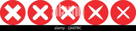 Cross mark icon set showing fraud or mistakes. Red vector. Editable vector. Stock Vector