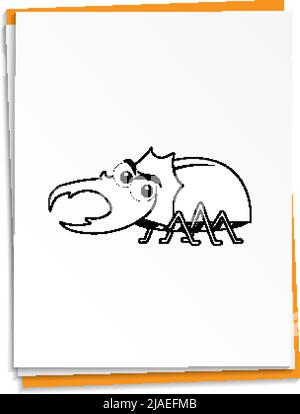 Hand drawn a beetle on paper  illustration Stock Vector