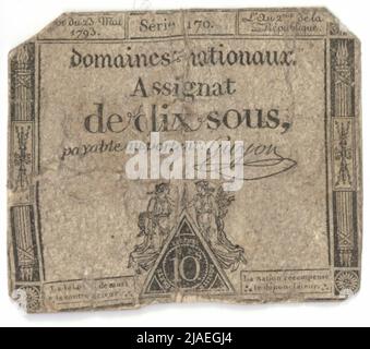 Assignat, 10 sous. (Hypotheque on the) National domains, Mint Authority, Nicolas-Marie Gatteaux (1751—1832), artist, Jean-Baptiste Gérard, artist Stock Photo