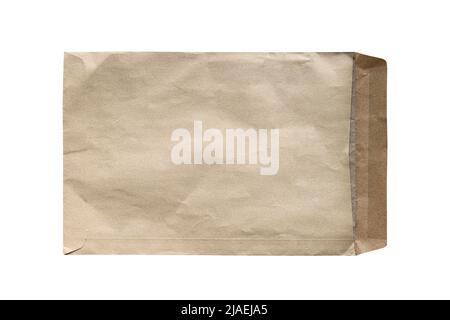 Open brown paper envelope isolated on white background. Object with clipping path Stock Photo