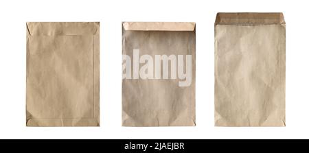 Set of brown paper envelope isolated on white background. Object with clipping path Stock Photo