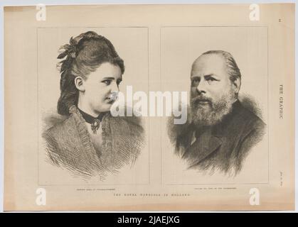 The Royal Marriage in Holland. Princess Emma of Waldeck-Pyrmont. William III., King of the Netherlands ". Royal wedding in the Netherlands; Wilhelm III., King of the Netherlands, and his bride Emma von Waldeck-Pyrmont (two newspaper wood engravings from" The Graphic "). Unknown Stock Photo