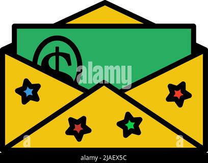 Birthday Gift Envelop Icon With Money. Editable Bold Outline With Color Fill Design. Vector Illustration. Stock Vector
