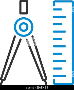 Icon Of Compasses And Scale. Editable Bold Outline With Color Fill Design. Vector Illustration. Stock Vector