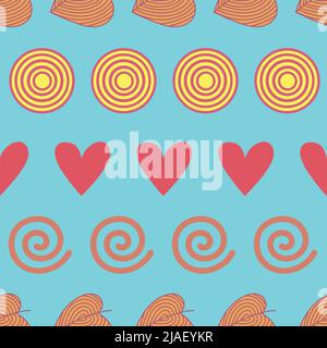 Colourful seamless pattern with geometric shapes on blue background. Stock Vector
