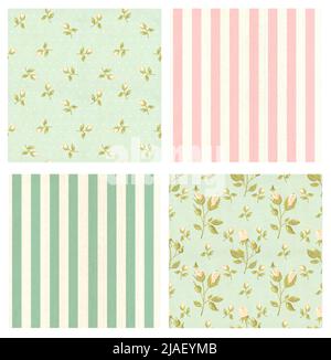 Seamless pattern with vintage floral and striped pattern in shabby chic style. Retro collection. Endless texture can be used for wallpaper, pattern fi Stock Photo
