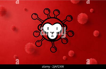 Monkeypox infection pandemic banner. Virus design with cells on red background. Stock Photo