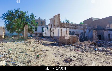 Berbera, Somaliland  Crushed Walls and Abandoned Buildings  on the Streets of Berbera City Stock Photo