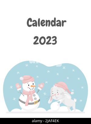 2023 year Calendar cover template. Vector illustration of Holly leaves