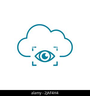 Cloud computing eye line icon. Monitoring data concept. Search cloud symbol. Find file in cloud storage. Share online folder. Password verification Stock Vector