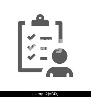 Clipboard, checkmark and person vector icon. To do, task management filled symbol. Stock Vector