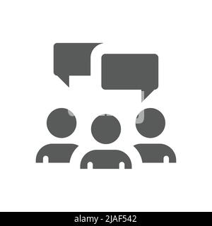 Group of people and chat bubble icon set. Teamwork, speech balloon, talking person filled vector icons. Stock Vector