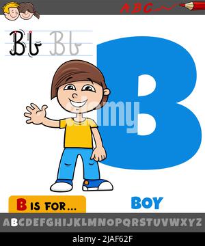 Educational cartoon illustration of letter B from alphabet with boy character Stock Vector