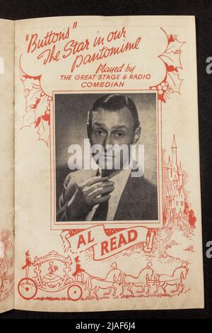 Star of the show, Al Read, playing Buttons, inside the Empire Liverpool programme for the pantomime Cinderella (1949), Stock Photo