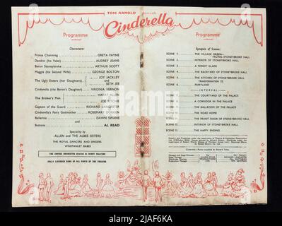 Cast listing inside the Empire Liverpool programme for the pantomime Cinderella (1949), a piece of replica memorabilia related to Christmas. Stock Photo