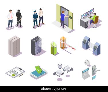 Access control system isometric 3d vector set Stock Vector