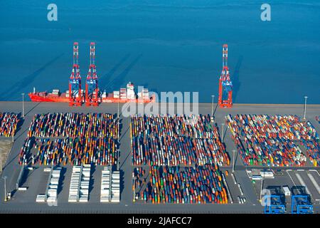 EUROGATE Container Terminal Wilhelmshaven GmbH & Co. KG, 04/18/2022, aerial view, Germany, Wilhelmshaven Stock Photo