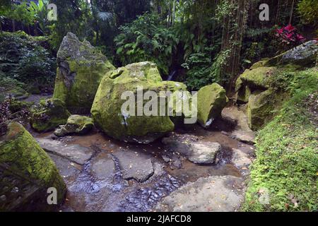 Huge basalt rocks at the Elephant Temple Goa Gajah, Indonesia, Bali Stock Photo