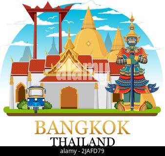 Bangkok Thailand Landmark Logo Banner illustration Stock Vector