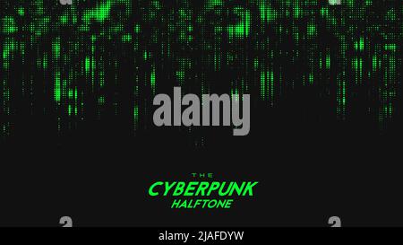 Abstract vector green cyberpunk halftone sound wave. Scrathed dotted texture element. Stock Vector